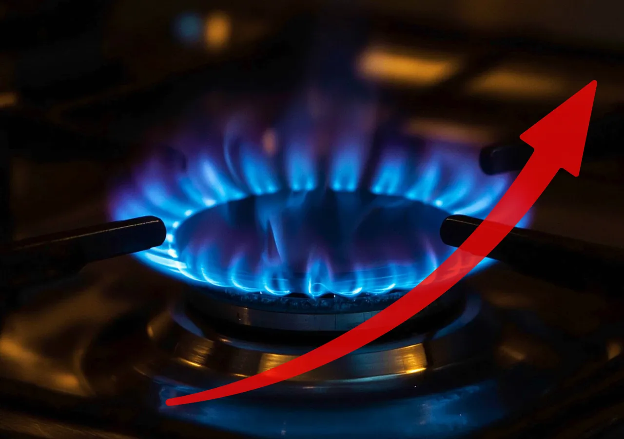 A lit gas burner flame, used to illustrate the cost of gas.